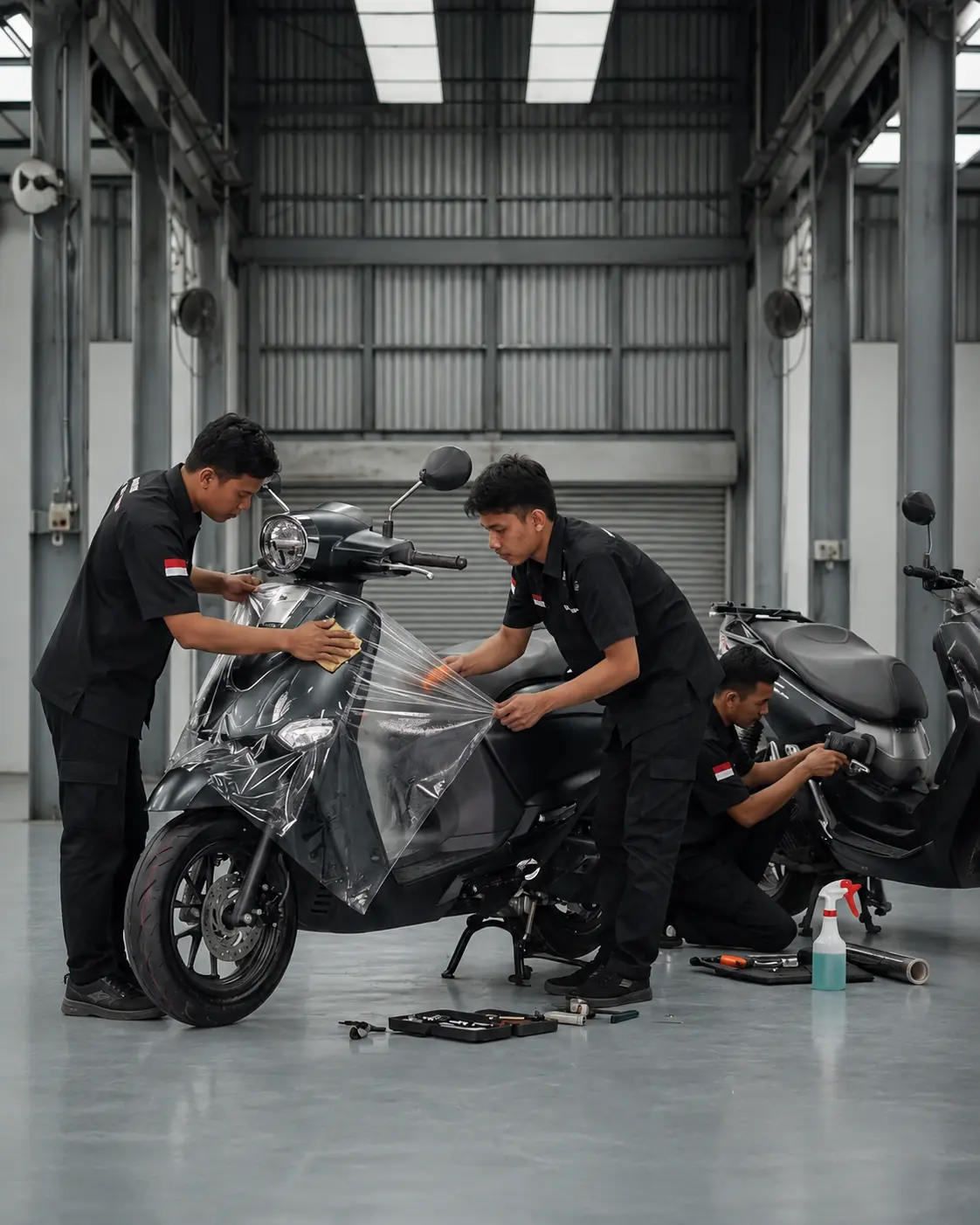 Teknisi Hydrophobic Lab memasang lapisan proteksi pada motor